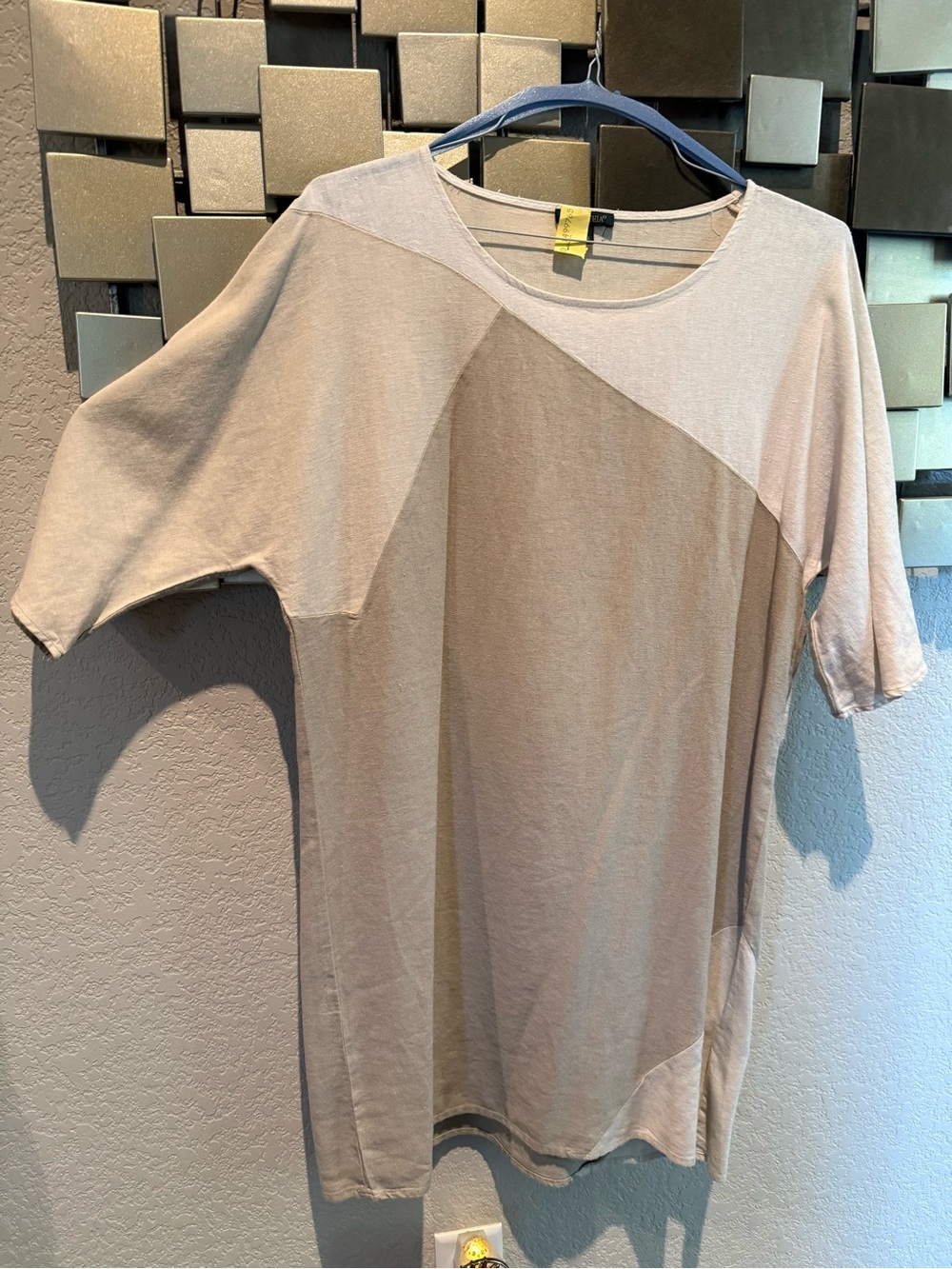 Women’s Linen Neutral Colorblock Dress to transition Summer Into Fall Medium